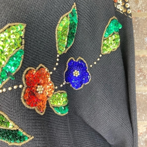 Mister Noah 20W Sequined Sweater Pullover Floral Flowers 90s Knit - Picture 6 of 13